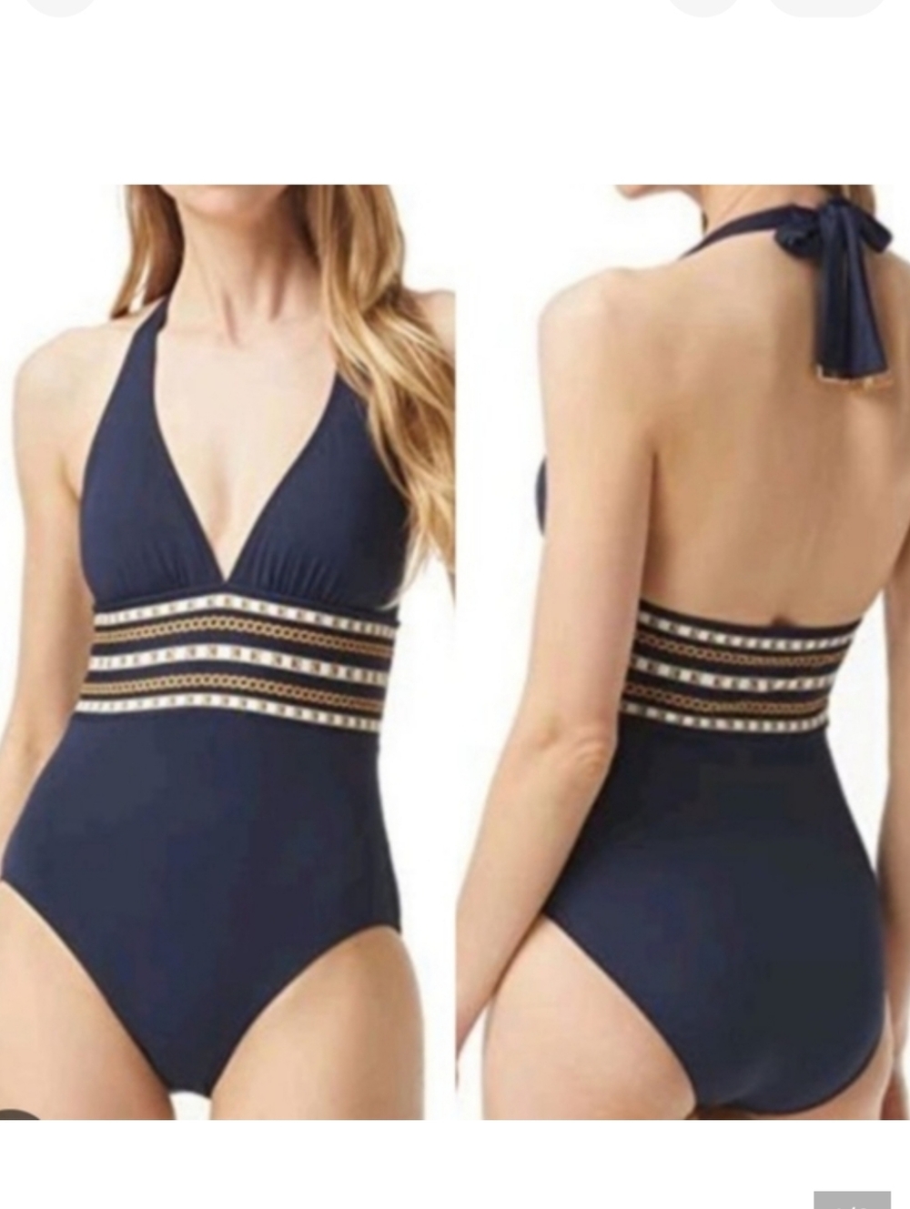 MICHAEL Michael Kors Chain Border Halter One-Piece Swimsuit